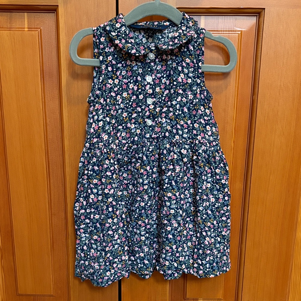 Polo Ralph Lauren Navy Floral Dress Peter Pan Collar Size 2 Viscose LIKE NEW